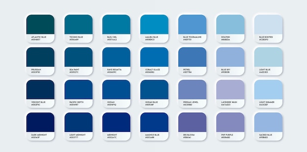 blue color guide palette with color names catalog samples blue with rgb hex neomorphism vector