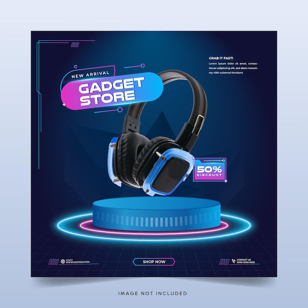 Blue color headphone brand product social media instagram banner