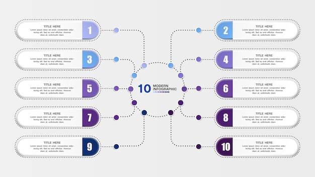 ベクトル 10 段階のプロセスまたはオプションプロセスチャートのインフォグラフィックのテンプレート