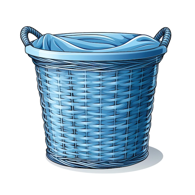 Blue color Laundry basket handdrawn vector white backgro