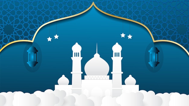 Blue color Luxury Islamic Arch Background with mosque