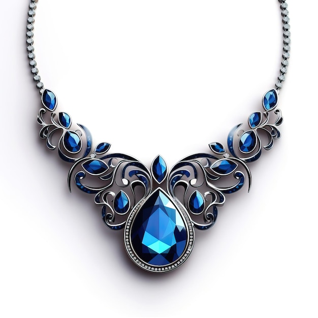 Blue color Necklace 3D vector white background isolated h