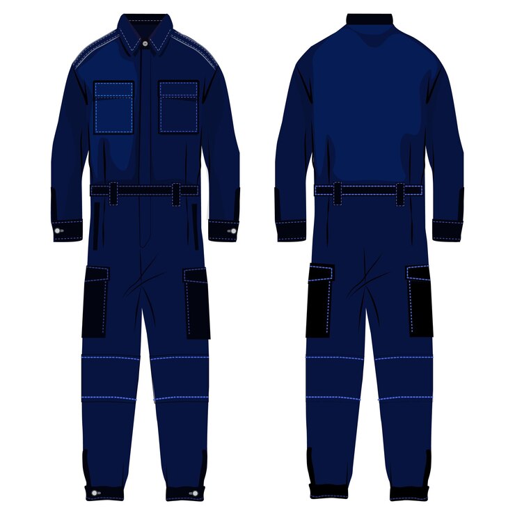 Vector blue color overalls for workers working uniform front and back view vector illustration