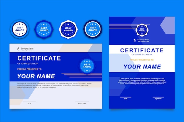 blue color portrait and landscape certificate template