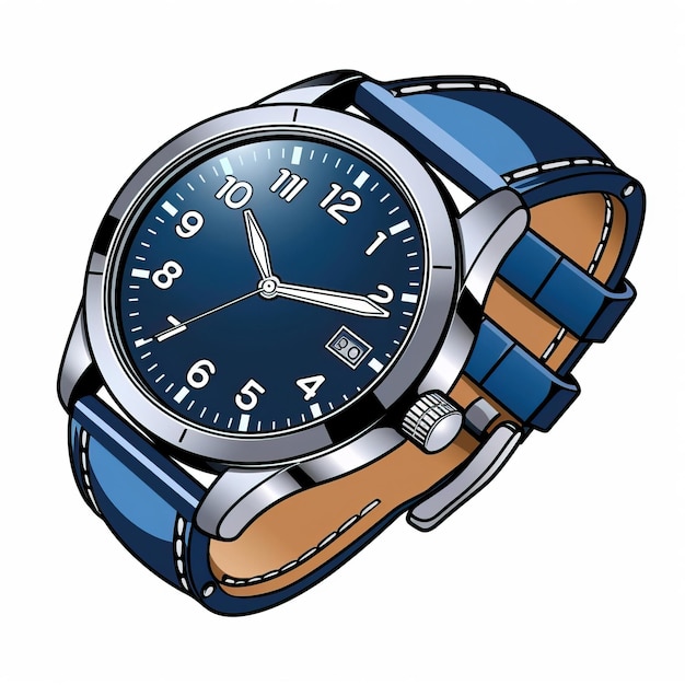 Blue color Watch cartoon vector white background isolated