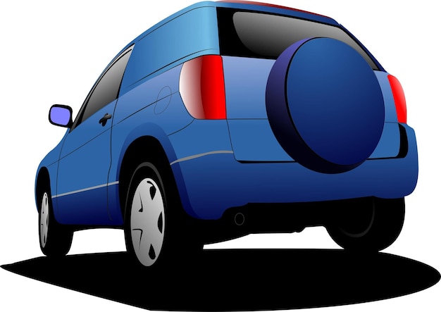 Blue colored car minivan on the road Vector illustration