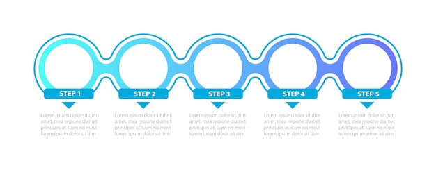 Modello infografico passaggi cerchi colorati blu