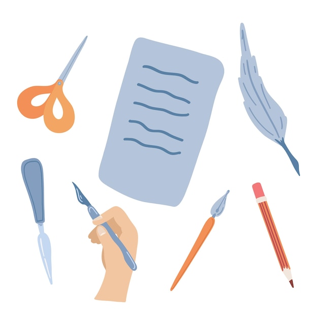 Blue colour flat design office tools and letter