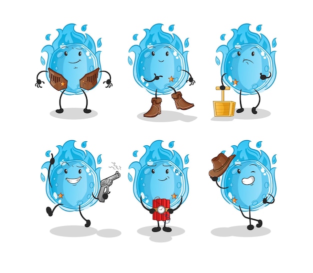 The blue comet cowboy group character. cartoon mascot vector