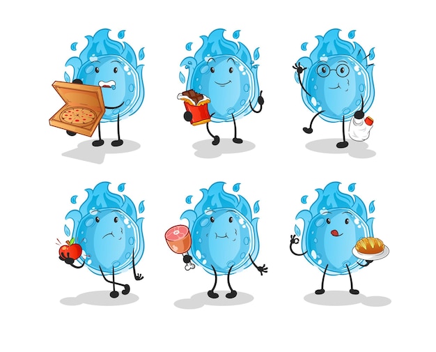 The blue comet food set character. cartoon mascot vector