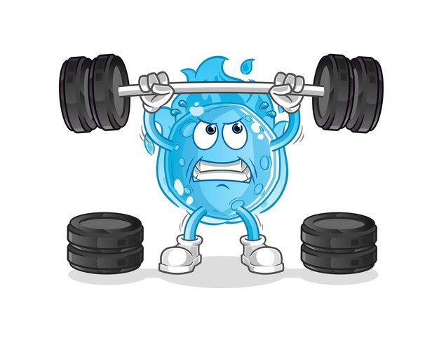 The blue comet lifting the barbell character. cartoon mascot vector