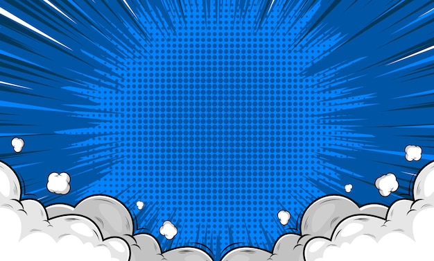 Blue comic background with cartoon clouds