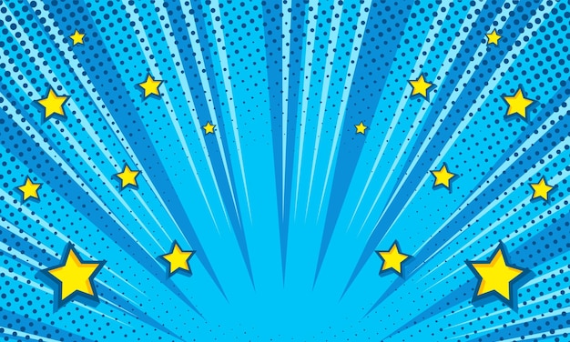 Blue comic pop art with star background