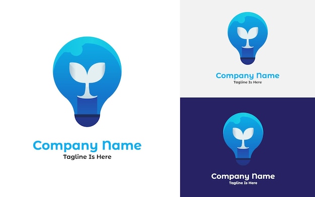 blue complex bulb with leaf idea logo