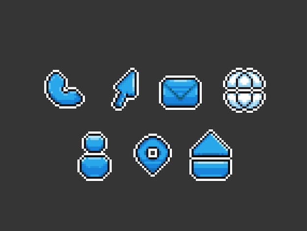 blue contact icon set in pixel art style