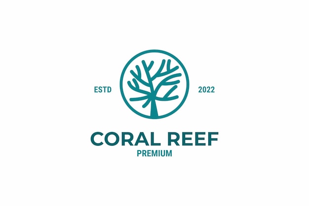 Blue coral reef logo underwater tropical design