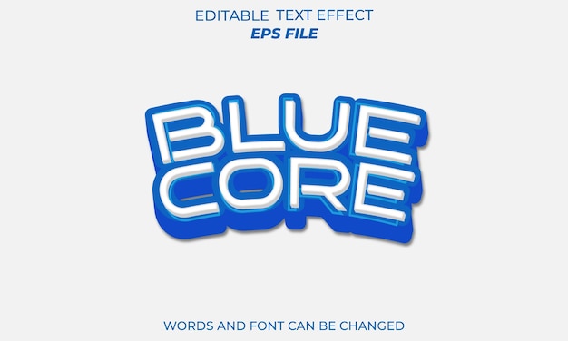 blue core text effect font editable typography 3d text