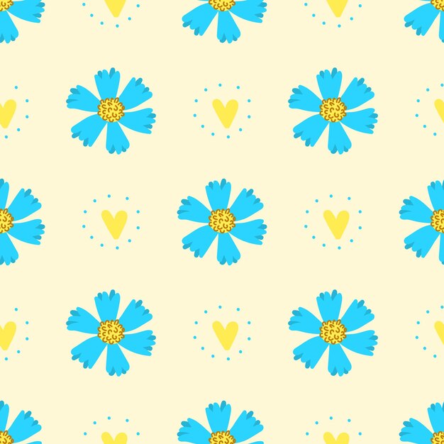 Blue cornflowers on a yellow background pattern