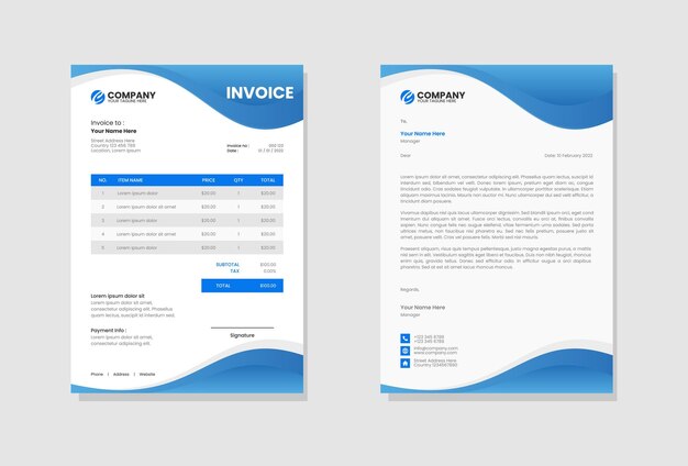 Blue corporate business letterhead and invoice template