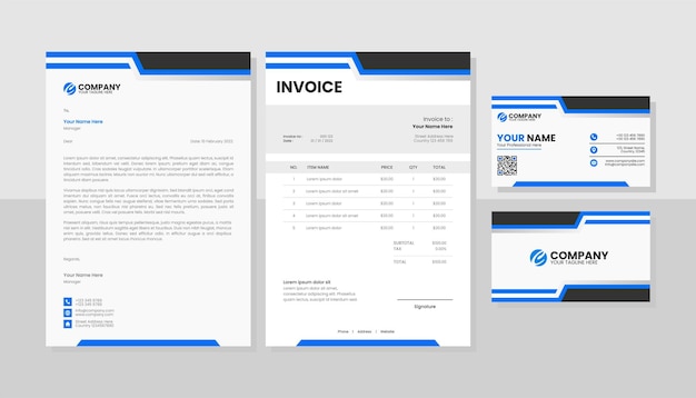 Blue corporate business stationery pack template