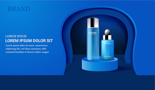 Vettore set di cosmetici blu su supporto circolare