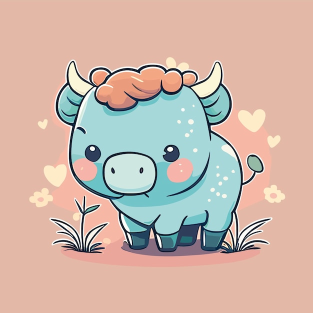 A blue cow in a field of flowers