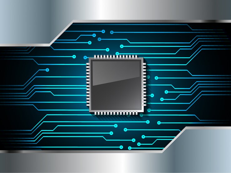 Vector blue cpu cyber circuit future technology concept background