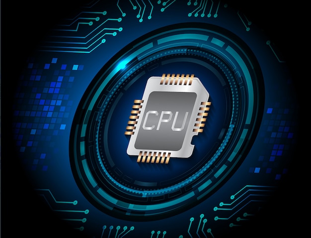 Blue CPU cyber circuit future technology concept background