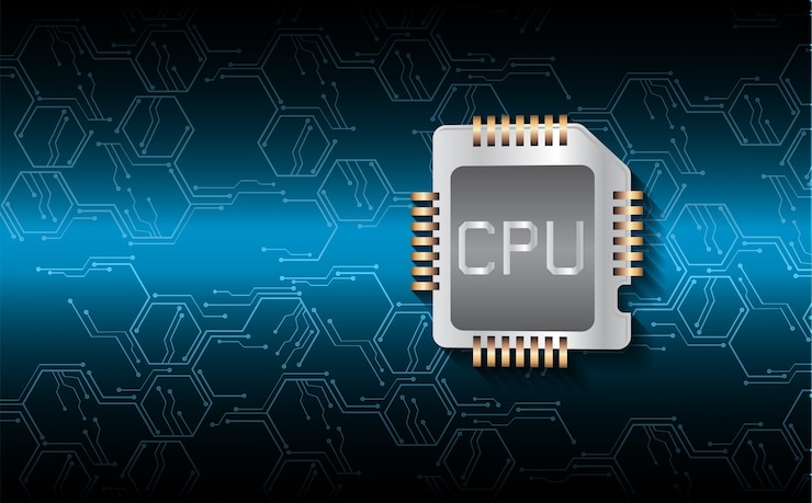 Vector blue cpu cyber circuit future technology concept background