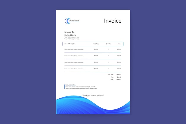 Blue creative wavy shapes payment receipt invoice template