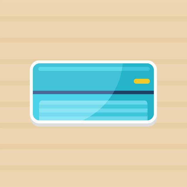 Blue credit card on a brown background