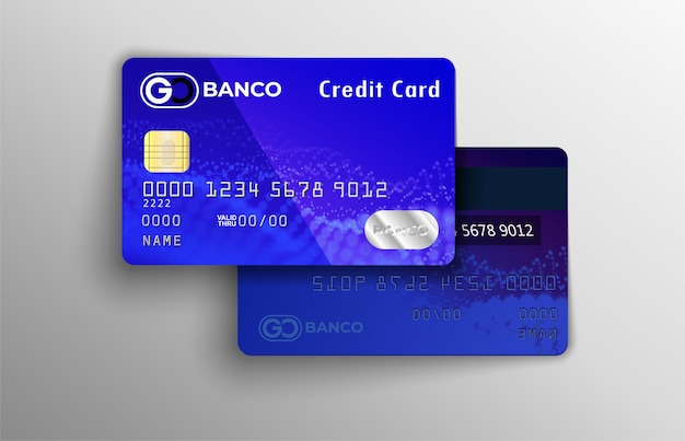 Set di carte di credito blu sire e carte vista dall'alto con ombra isolata su sfondo bianco