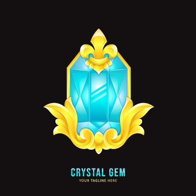 Blue crystal gemstone badge with ornament border