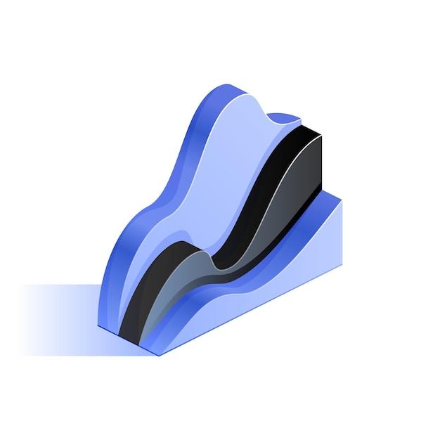 Blue curve chart icon in isometric view