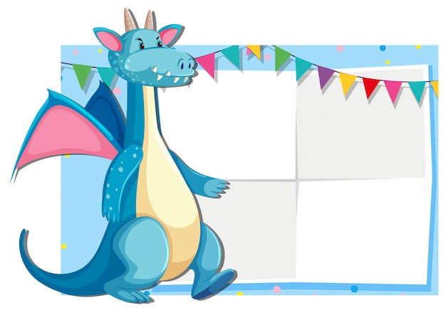 Vector blue cute dragon card template