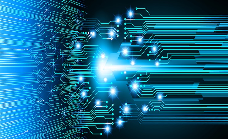 Vector blue cyber circuit future technology concept background