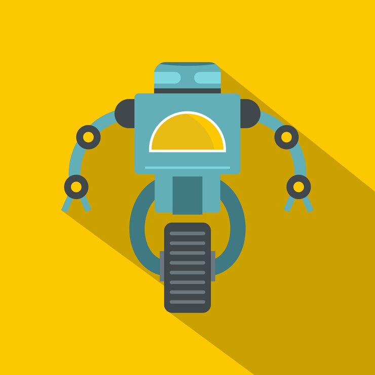 Vector blue cyborg on wheel icon flat illustration of blue cyborg on wheel vector icon for web isolated on yellow background