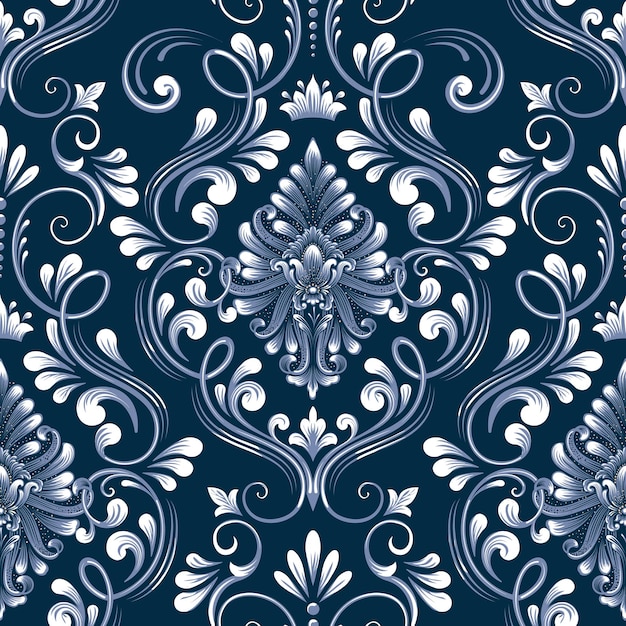 Elemento senza cuciture damascato blu. ornamento damascato vecchio stile di lusso classico