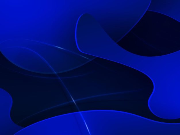 Vector blue dark composition with gradient, abstract oval shapes and curved stripes.