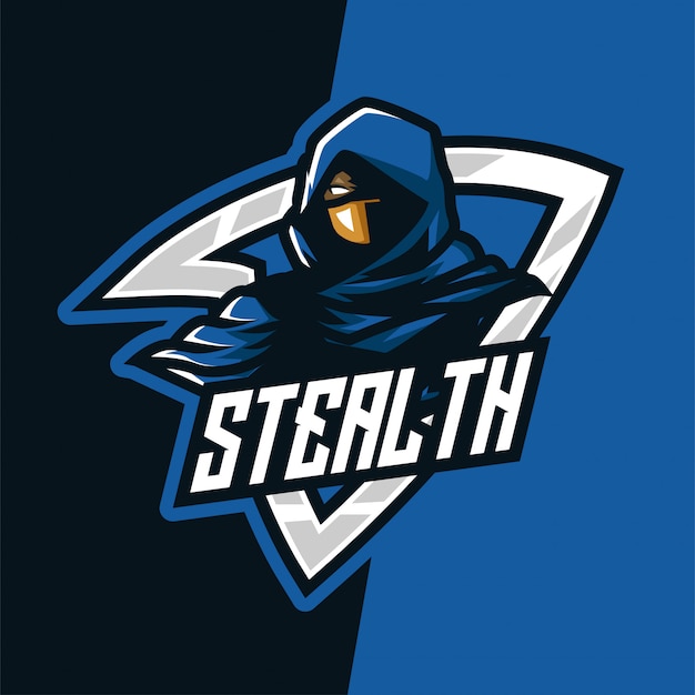 Vettore logo della mascotte blu e-sport di darkness stealth