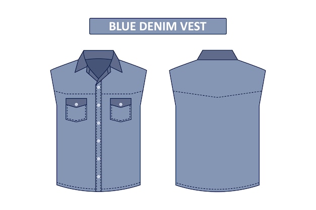 Blue denim vest no sleeve vector fashion design template