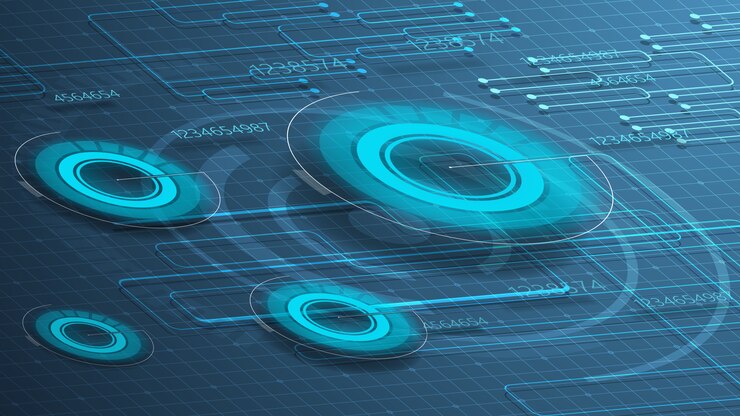 Vector blue digital background for your creativity with round graphs