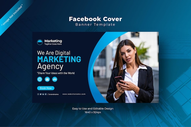 Vettore copertina facebook dell'agenzia di marketing digitale blu