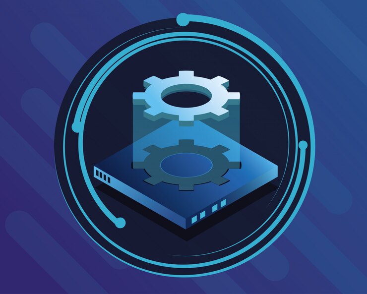 Vector blue digital technology round icon