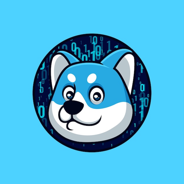 Blue doge-codering creatief cartoon-logo-ontwerp