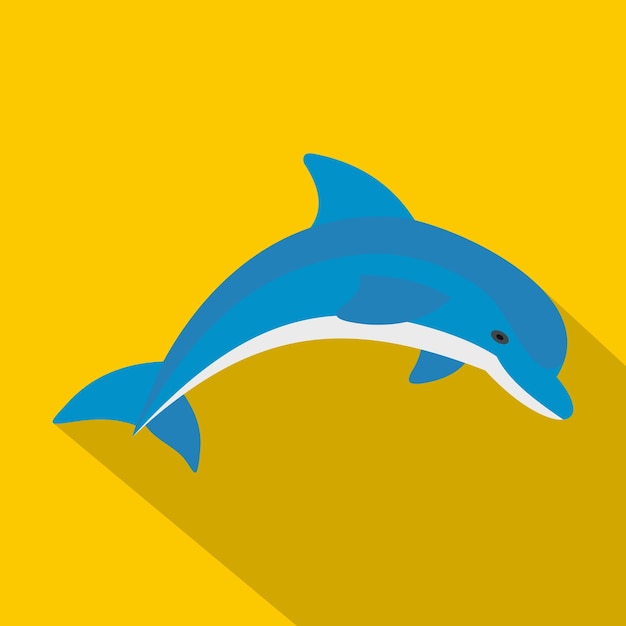 Blue dolphin icon flat illustration of blue dolphin vector icon for web isolated on yellow background