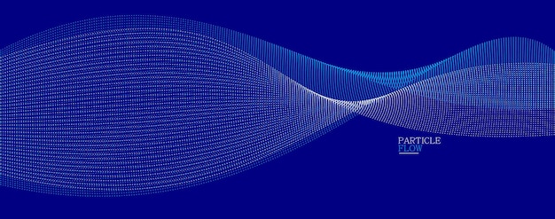 blue dots in motion dark vector abstract background particles array wavy flow curve lines of points in movement technology and science illustration