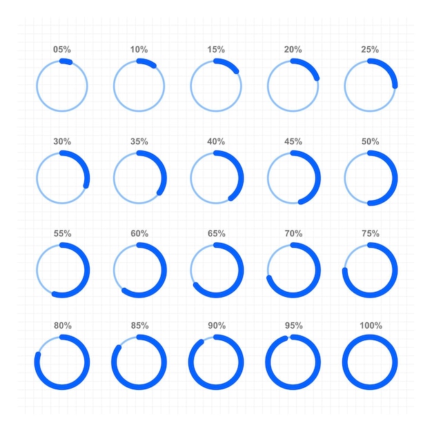 Blue download process loading indicator circle percentage diagrams set of circle progress indicat