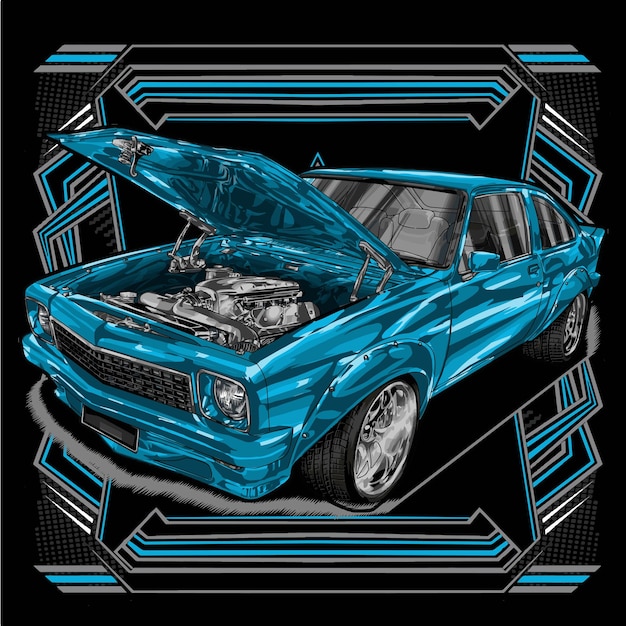 Vector blue drag race illustration isolated in black background for poster tshirt graphic design busine