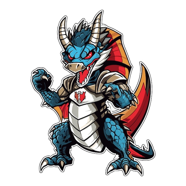 blue dragon character with scale and armor vector illustration